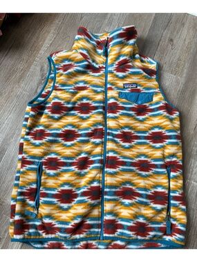 Patagonia Synchilla Aztec Fleece Full Zip Vest Jacket Yellow Blue Red Size XL